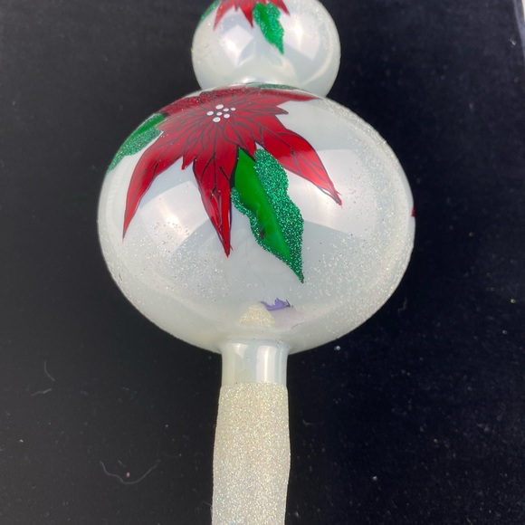 Vintage Tree Pinnacle Top Red Poinsettias Poland Blown White Glass Hand Crafted - Picture 3 of 12